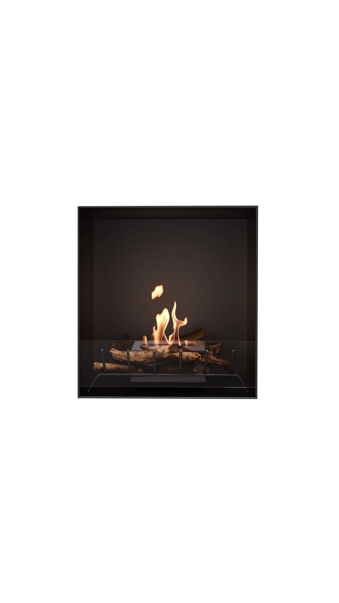 Front view of EcoSmart Heritage 26SS Ethanol Fireplace Insert - ESF.HB.26SS with clean black finish and realistic flame effect for indoor ambiance.