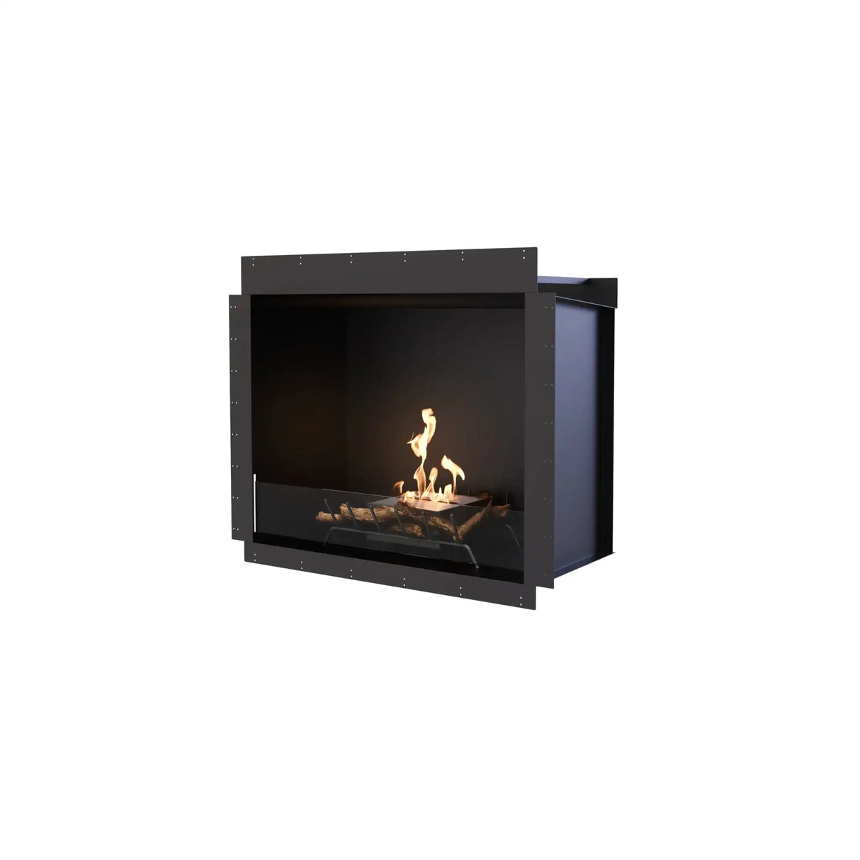EcoSmart Heritage 42SS Ethanol Fireplace Insert with black frame and visible flame, ideal for modern indoor fireplace installations.