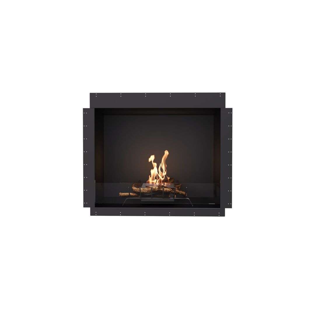 EcoSmart Heritage 42SS Ethanol Fireplace Insert in black finish, featuring a realistic flame effect and frameless front for contemporary homes.
