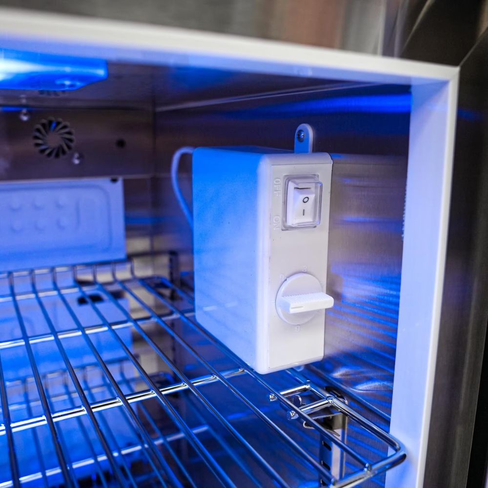 Mont Alpi MAi805-BSS45FC Black, Propane 6-Burner Island with 45-Degree Corners & Fridge Cabinet