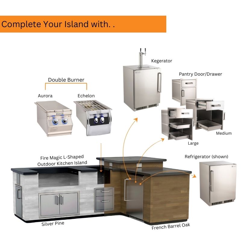 Fire Magic L-Shaped Outdoor Kitchen Island Bundles for 30" Built-In Grills