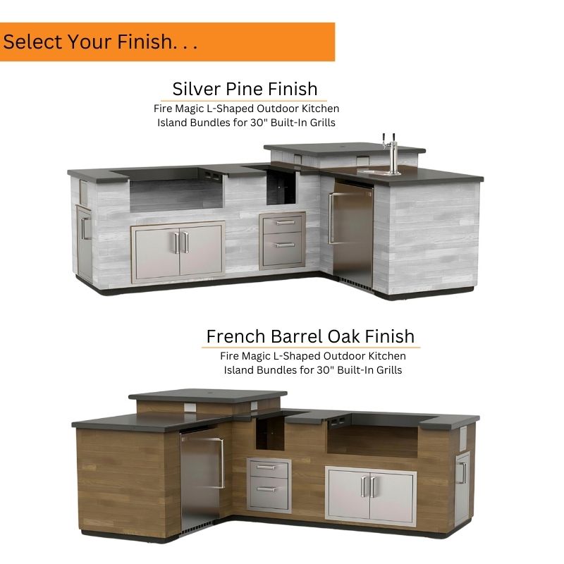 Fire Magic L-Shaped Outdoor Kitchen Island Bundles for 30" Built-In Grills