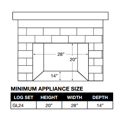 Napoleon Fiberglow 24 minimum firebox opening diagram