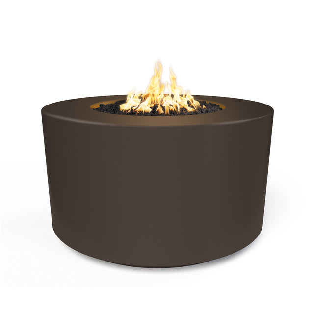 The Outdoor Plus Florence 42-inch GFRC concrete gas fire pit, 24 inch tall, in Chocolate