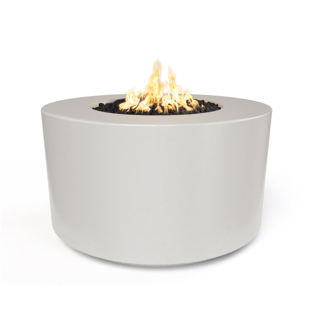 The Outdoor Plus Florence 42-inch GFRC concrete gas fire pit, 24 inch tall, in White Limestone