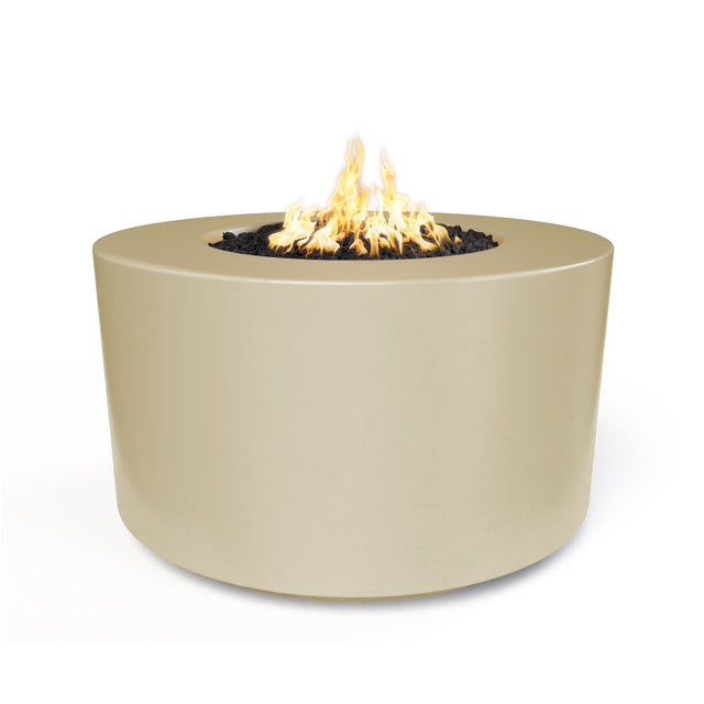 The Outdoor Plus Florence 42-inch GFRC concrete gas fire pit, 24 inch tall, in Vanilla