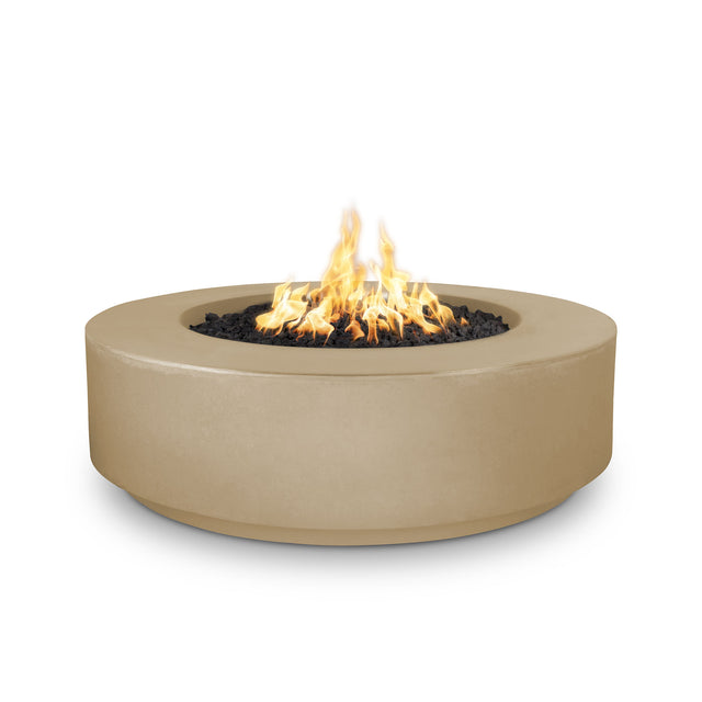 The Outdoor Plus Florence 42-inch GFRC concrete gas fire pit, 12 inch tall, in Brown