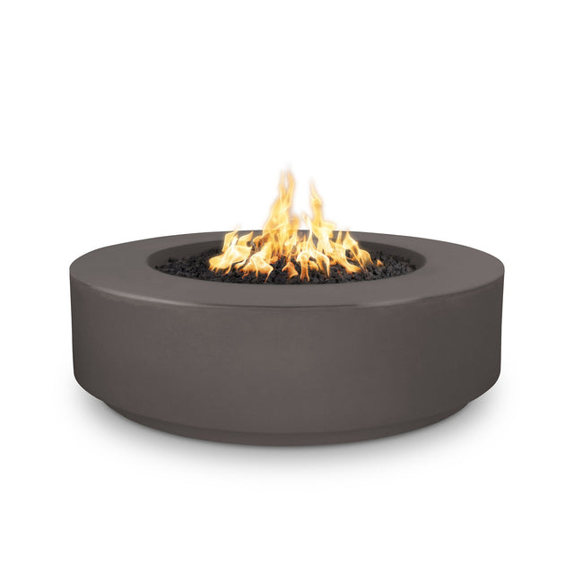 The Outdoor Plus Florence 42-inch GFRC concrete gas fire pit, 12 inch tall, in Chestnut