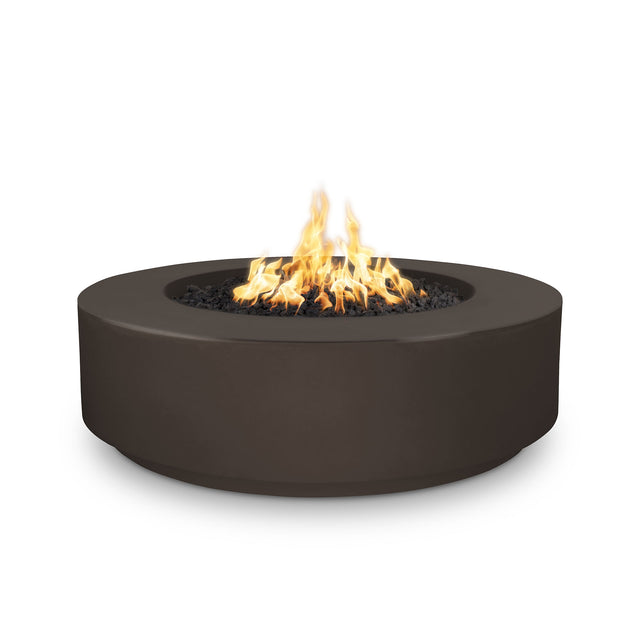 The Outdoor Plus Florence 42-inch GFRC concrete gas fire pit, 12 inch tall, in Chocolate