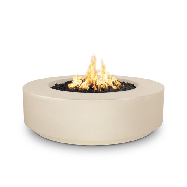 The Outdoor Plus Florence 42-inch GFRC concrete gas fire pit, 12 inch tall, in Vanilla