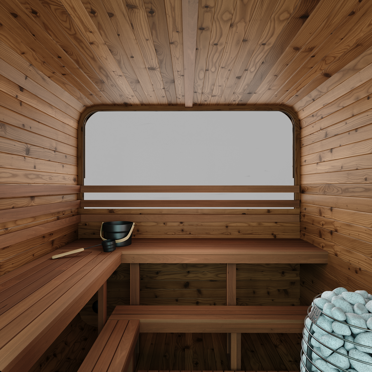 Thermory 6 Person Square Sauna No 40 DIY Kit with Terrace and Window