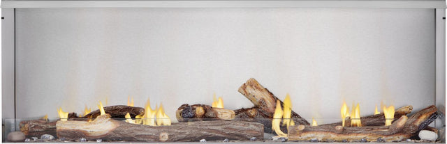 Napoleon Galaxy 62 outdoor gas fireplace with Woodland media and oak logs
