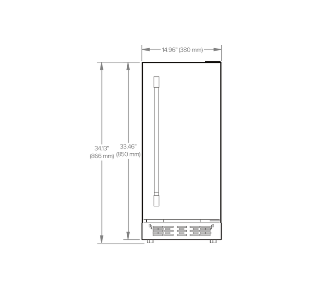Summerset IM-15N Outdoor Nugget Ice Maker - front dimensions diagram