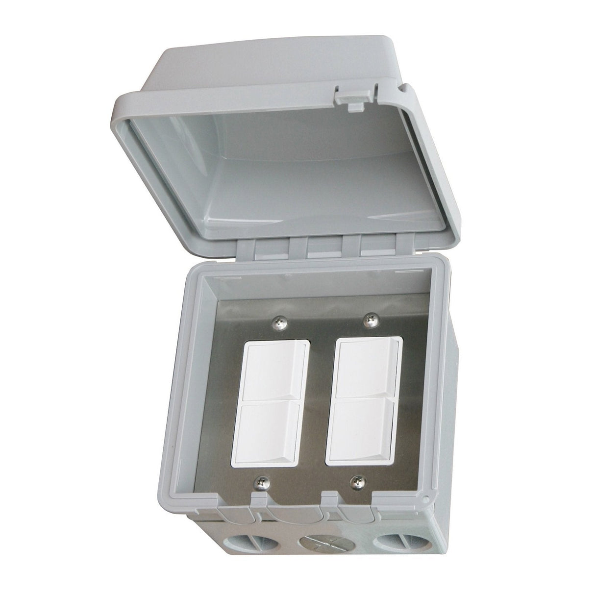 Infratech Duplex Dual Switch w/ Surface Mount and Weather Proof Gang Box (20 Amp Per Pole) - 14 4325