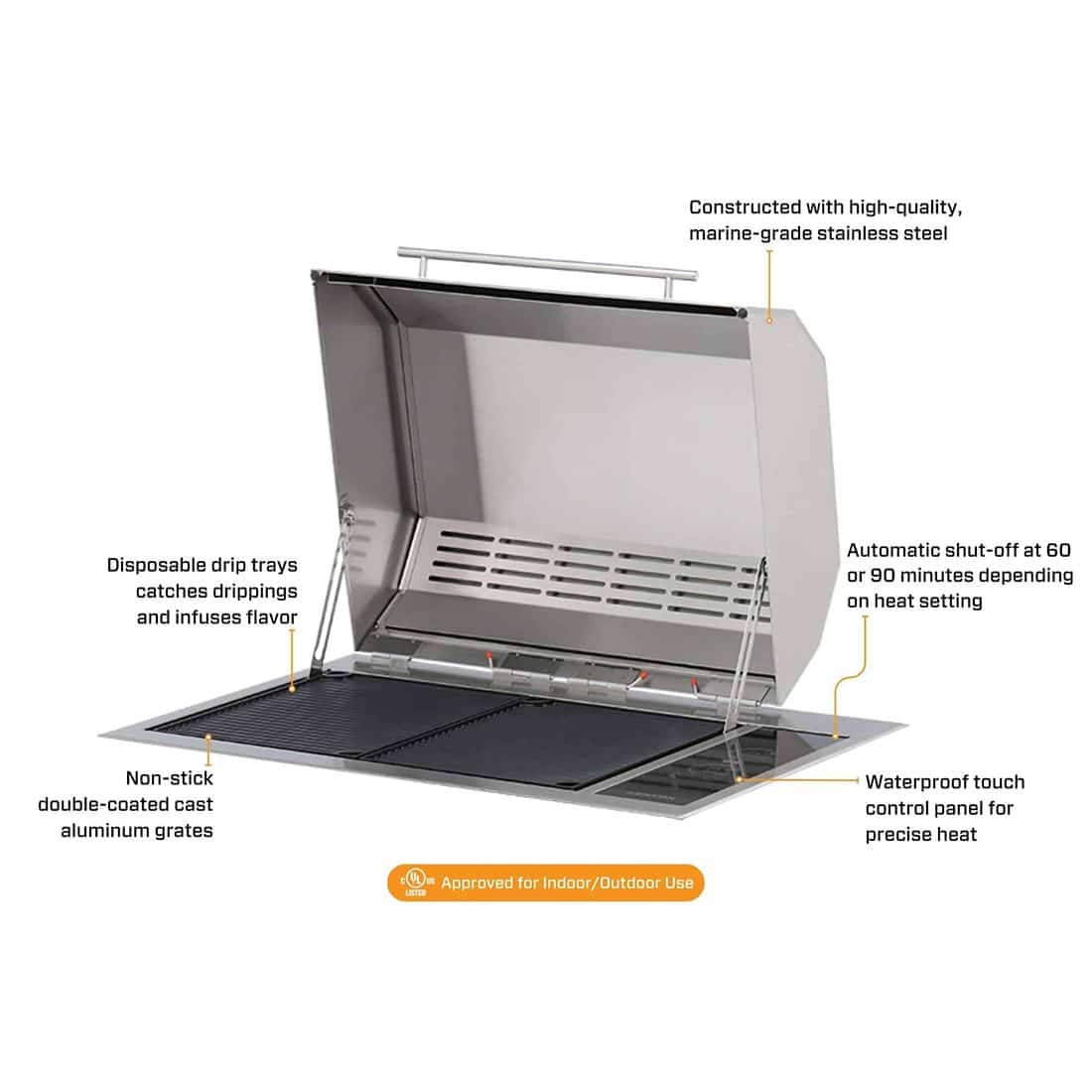 Kenyon | 30" Texan Grill + Stand Touch Control 240V with Single Piece Lid