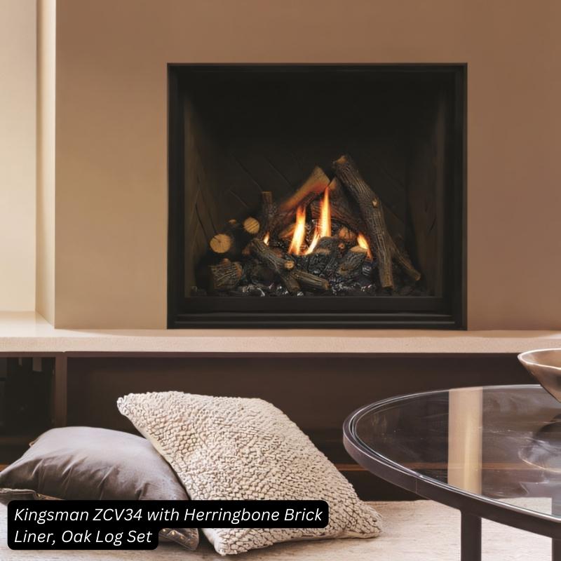 Kingsman ZCV34 34" Zero Clearance Clean View Direct Vent Gas Fireplace | Ceramic Glass
