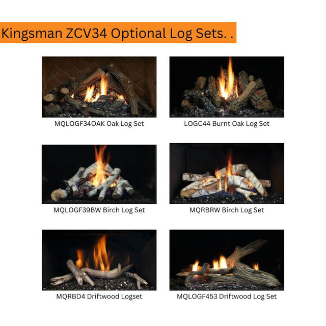 Kingsman ZCV34 34" Zero Clearance Clean View Direct Vent Gas Fireplace | Ceramic Glass