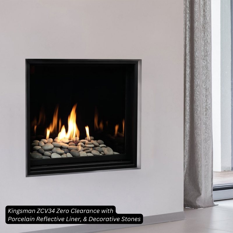 Kingsman ZCV34 34" Zero Clearance Clean View Direct Vent Gas Fireplace | Ceramic Glass