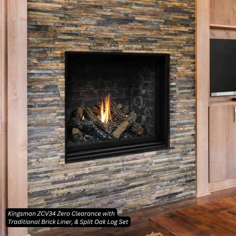 Kingsman ZCV34 34" Zero Clearance Clean View Direct Vent Gas Fireplace | Ceramic Glass