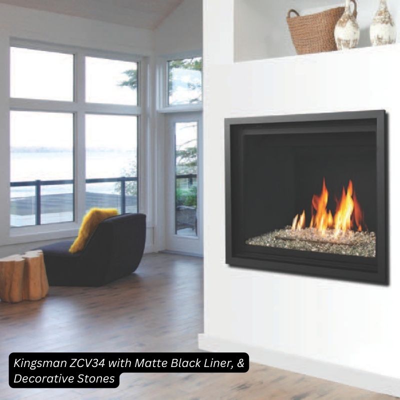 Kingsman ZCV34 34" Zero Clearance Clean View Direct Vent Gas Fireplace | Ceramic Glass