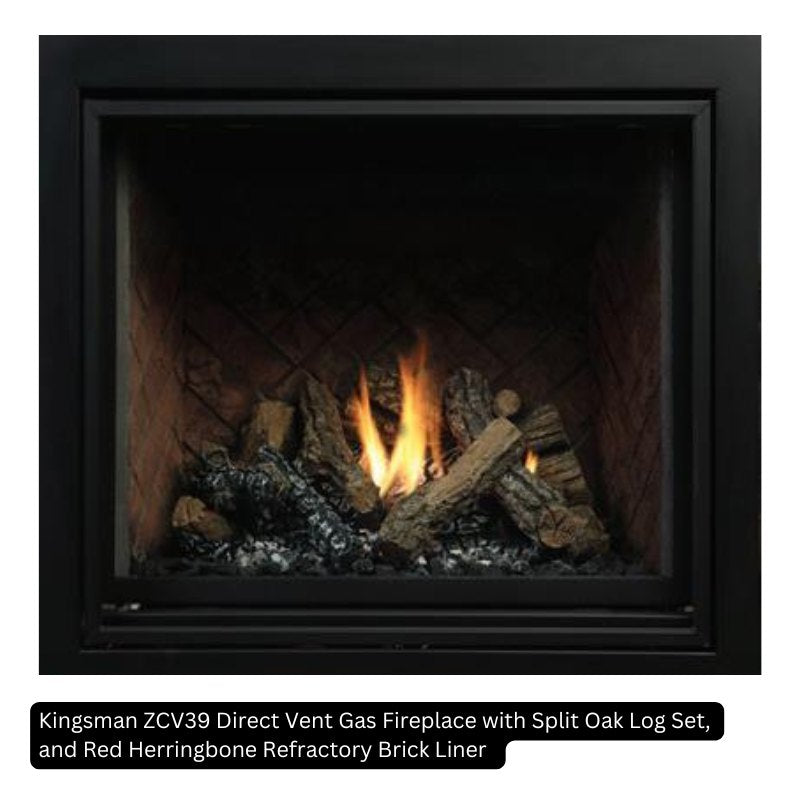 Kingsman ZCV39 39" Zero Clearance Clean View Direct Vent Gas Fireplace | Tempered Glass