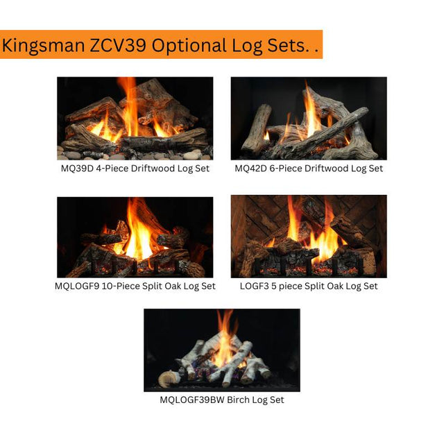 Kingsman ZCV39 39" Zero Clearance Clean View Direct Vent Gas Fireplace | Ceramic Glass