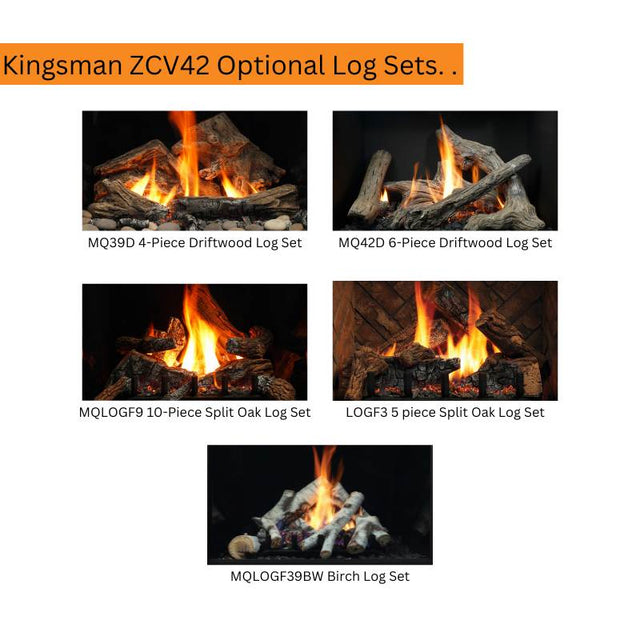 Kingsman ZCV42 42" Zero Clearance Clean View Direct Vent Gas Fireplace | Ceramic Glass