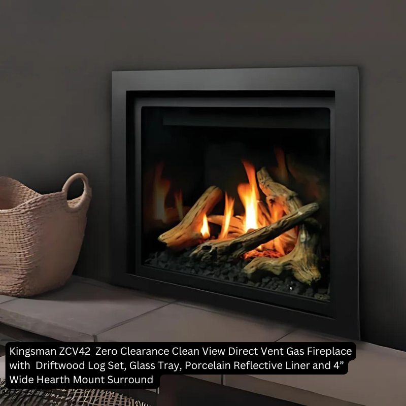 Kingsman ZCV42 42" Zero Clearance Clean View Direct Vent Gas Fireplace | Ceramic Glass