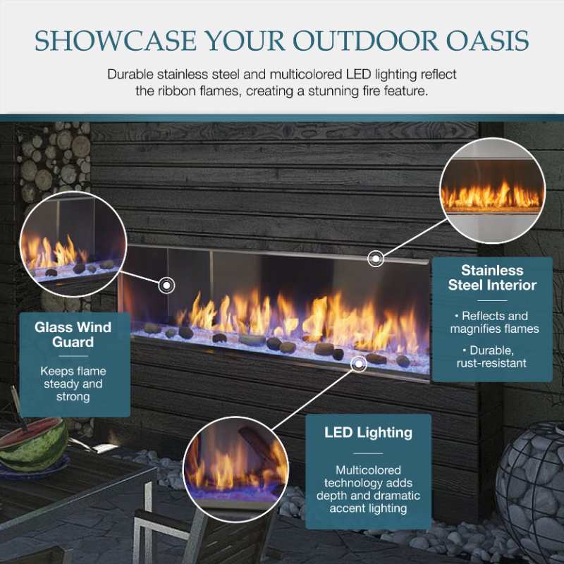 Majestic Lanai 48" See Thru Outdoor Linear Vent Free Gas Fireplace
