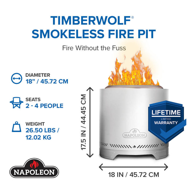 Napoleon Timberwolf smokeless fire pit dual layer burn zone diagram