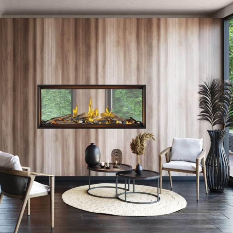 Napoleon Tall Vector with Luminous Logs 62" See Through Direct Vent Linear Gas Fireplace | TLV62LN2