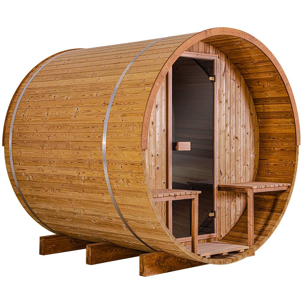 Thermory 4 Person Barrel Sauna No 61 DIY Kit with Porch & 7.5kw Heater