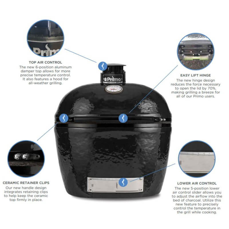 Primo All-In-One Oval Large 300 Ceramic Kamado Grill With Cart - PGCLRC