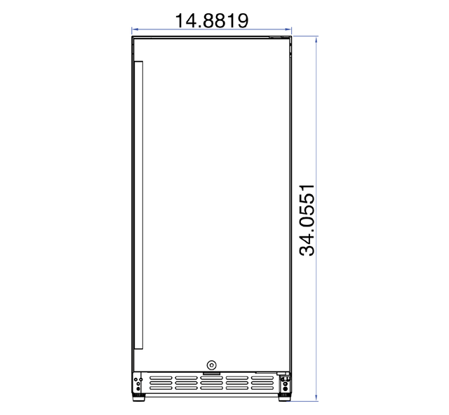 Summerset RFR-15S 15-Inch Outdoor Refrigerator - front dimensions diagram
