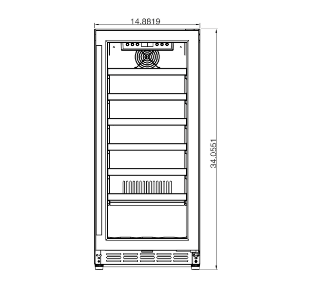 Summerset RFR-15W 15-Inch Outdoor Wine Cooler - front dimensions diagram