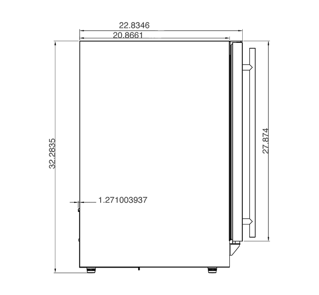 Summerset RFR-24S-A 24-Inch Outdoor Refrigerator - side dimensions diagram