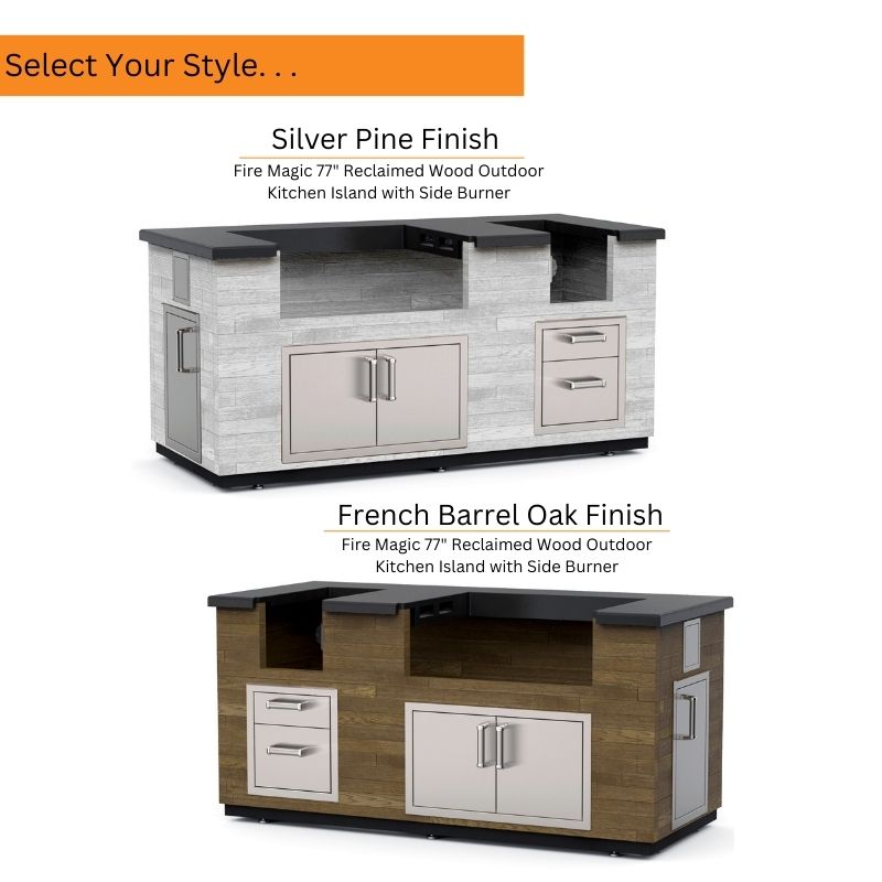 Fire Magic 77" Reclaimed Wood Outdoor Kitchen Island with Side Burner