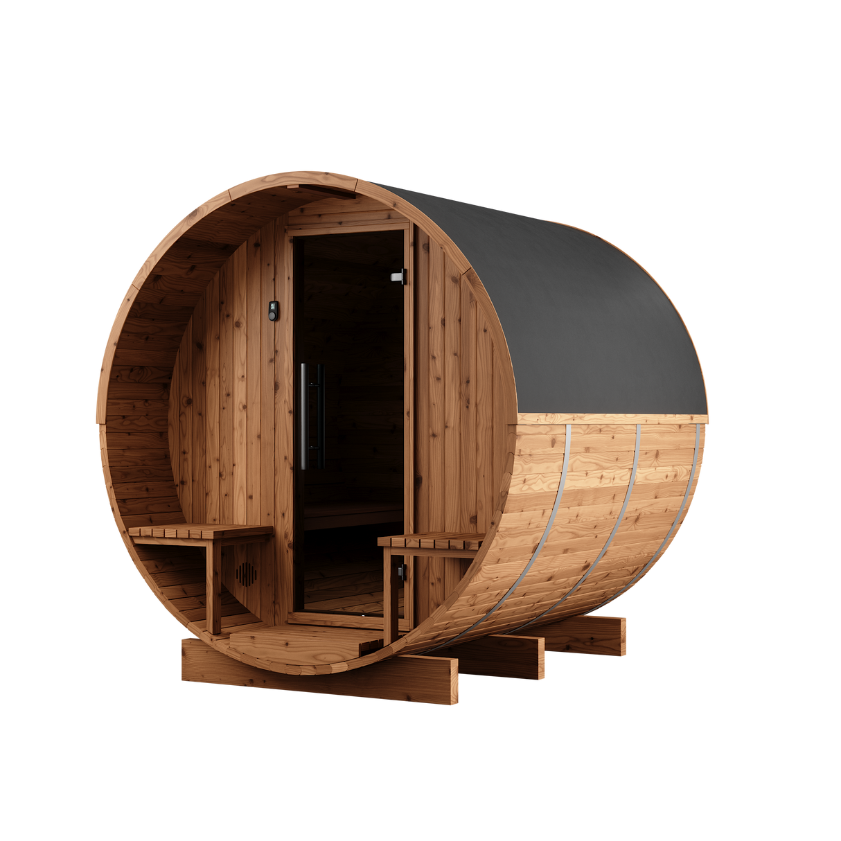 Thermory 4 Person Barrel Sauna No 61 DIY Kit with Porch & 7.5kw Heater