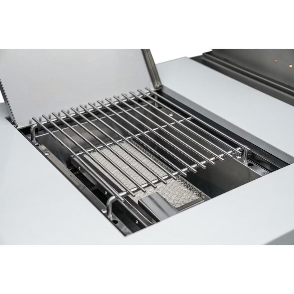 Mont Alpi MAi400-D90KEGBEVFC Propane 4-Burner Deluxe Island with 90-Degree Corner, Kegerator, Beverage Center & Fridge Cabinet