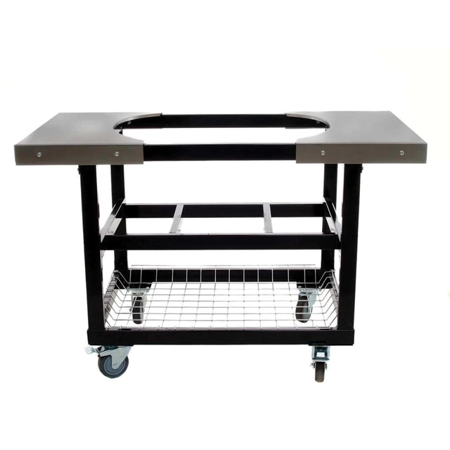 Primo Oval XL 400 Kamado Grill - cart with stainless steel side shelves