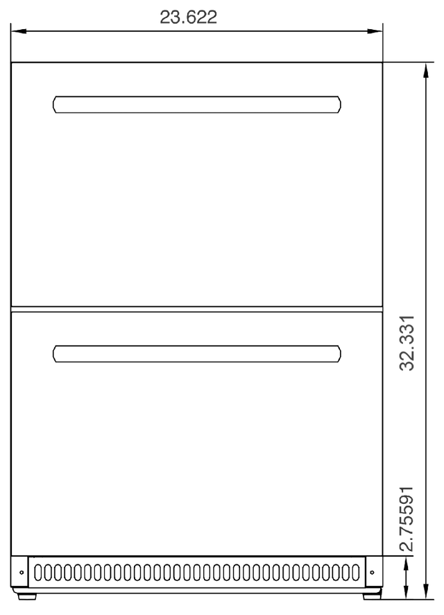 Summerset RFR-24DR2-A 2-Drawer Refrigerator - front dimensions diagram