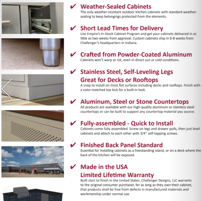 Challenger Coastal 5 Foot Outdoor Kitchen Cabinet Island with Blaze 32 Inch Gas Grill Pre-Assembled