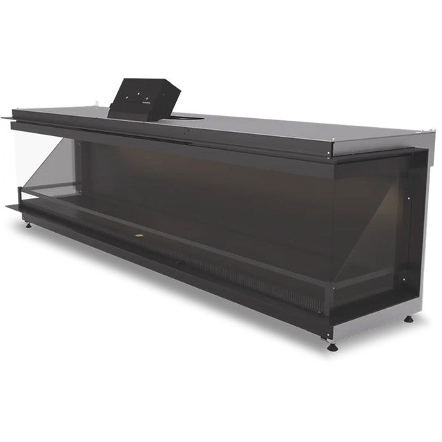 Side view of the sleek, minimalist design of the NetZero Fire E-One 190 Bay Electric Fireplace, perfect for modern homes.