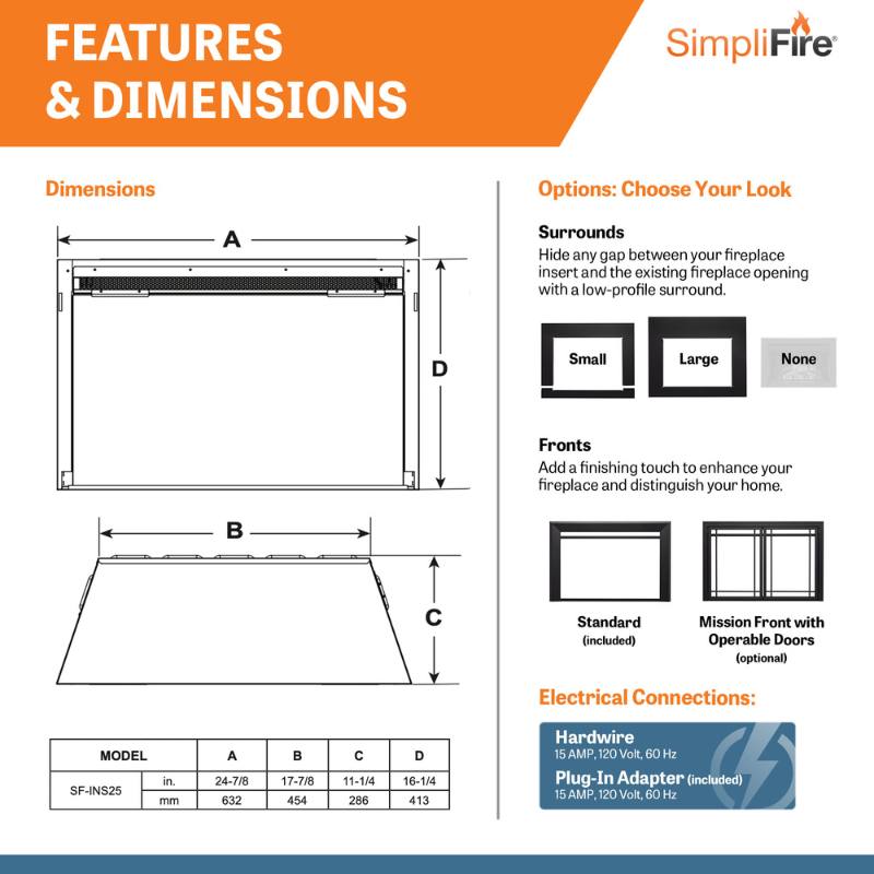 Simplifire 25" Electric Insert | SF-INS25