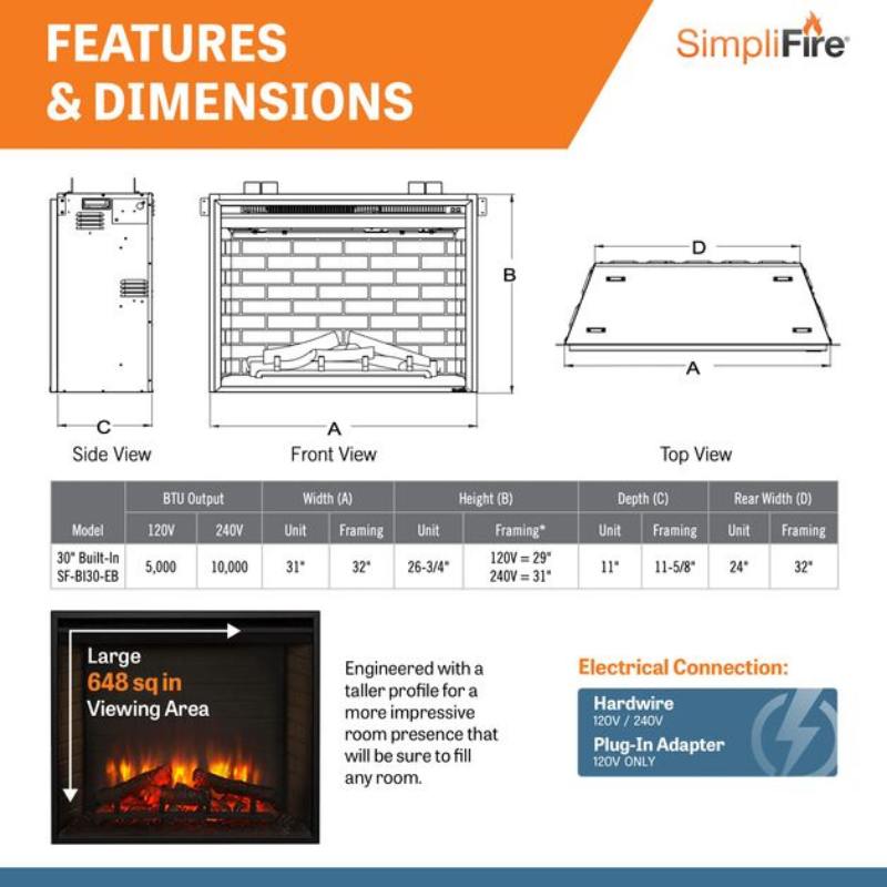 Simplifire 30" Built-In Electric Fireplace | SF-BI30-EB
