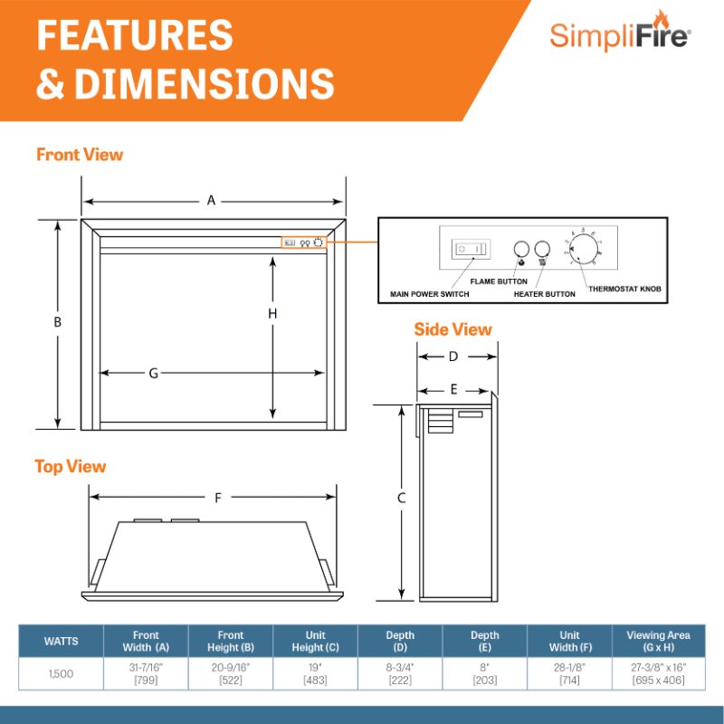 Simplifire 32" Electric Insert | GI-32-ZC