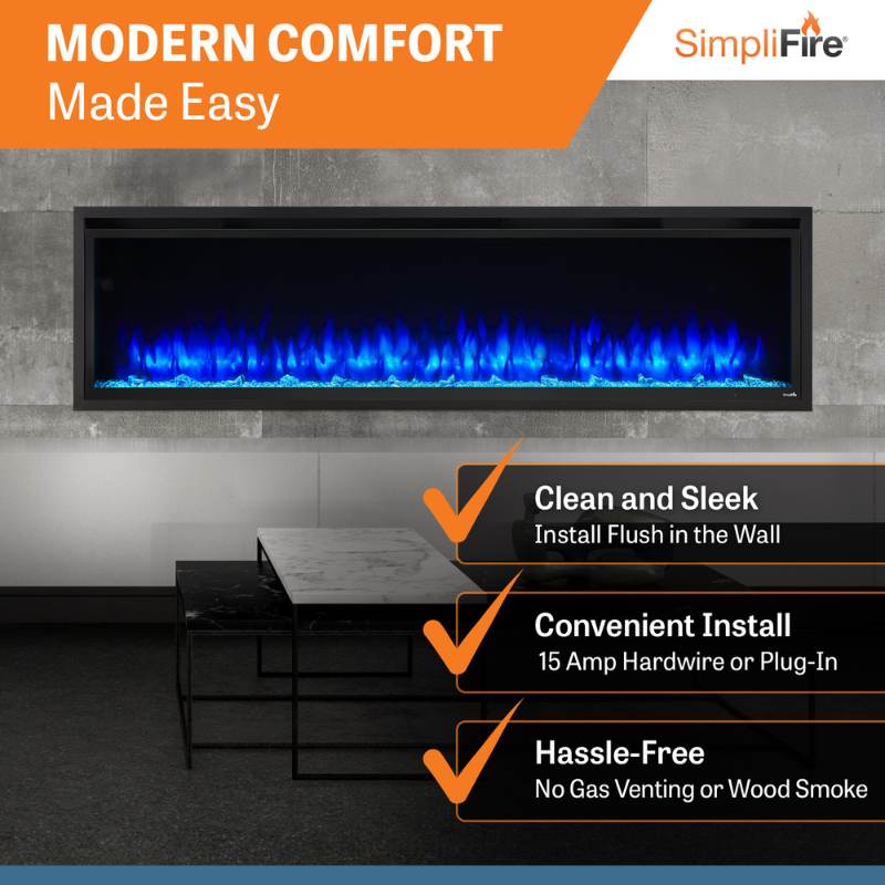 Simplifire Allusion Platinum 72" Linear Electric Fireplace | SF-ALLP72-BK