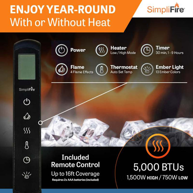 Simplifire Allusion Platinum 60" Linear Electric Fireplace | SF-ALLP60-BK