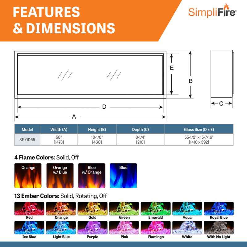 Simplifire Forum 55" Outdoor Linear Electric Fireplace | SF-OD55
