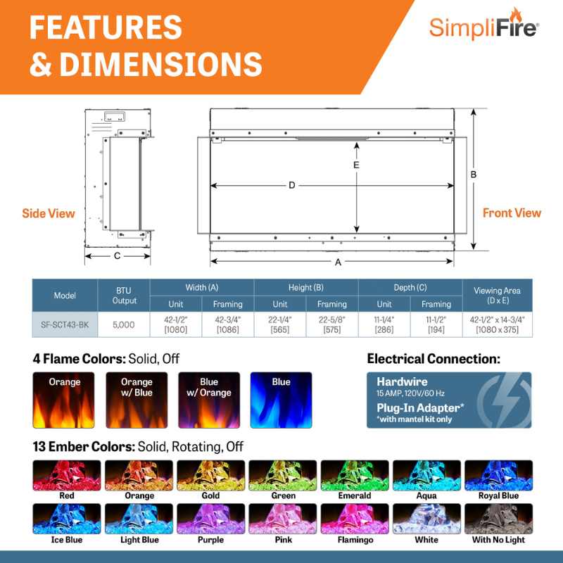 Simplifire Scion Trinity 43" 3-Sided Linear Electric Fireplace | SF-SCT43-BK